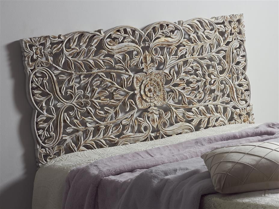 para cama de 135cm Cabecero de cama en madera Calada Decorado a Mano- Modelo Mosaico 154 Nogal, 145x80 cm Fabricado artesanalmente en España- Varios tamaños y colores disponibles 